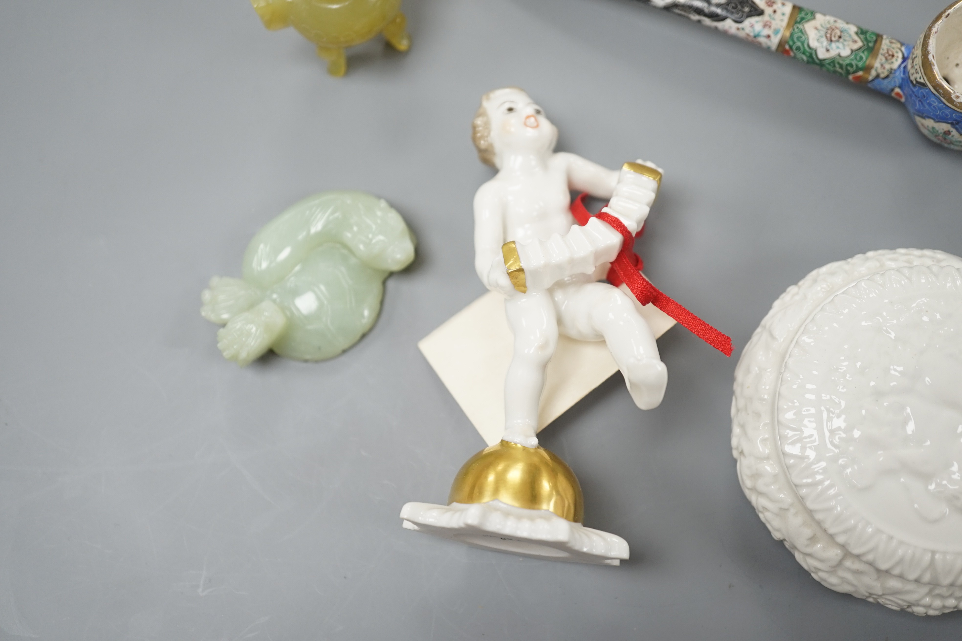 A group of misc ceramics, hard stone carvings etc (10 items)